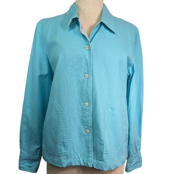 Dialogue Shacket Blazer Womens 12 Aqua Lined Button Up Long Sleeve Front Pockets - Picture 1 of 14